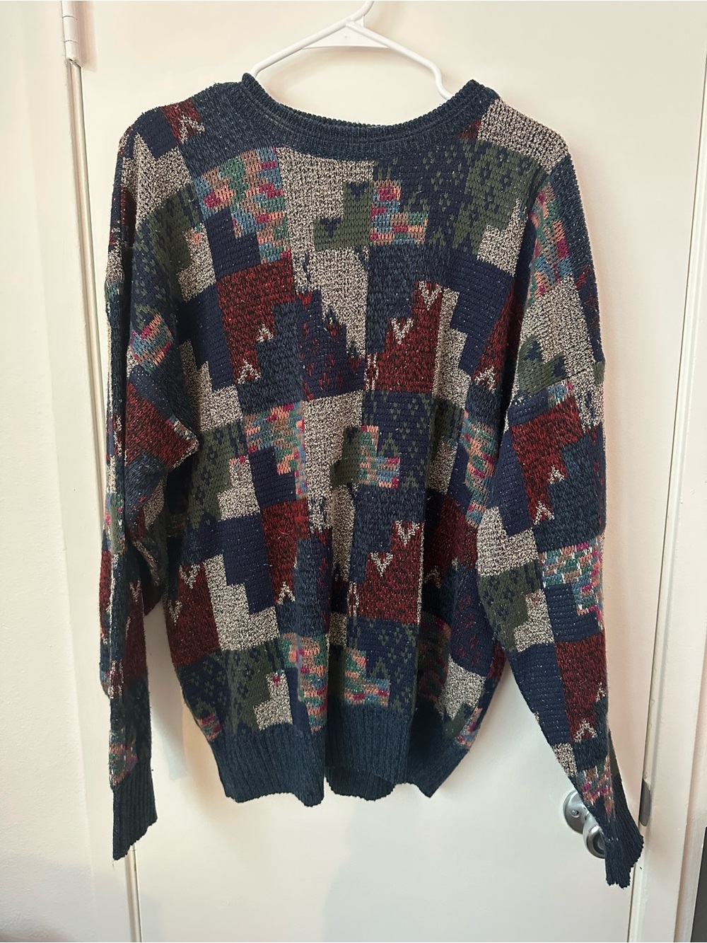 UNIF Multicolor Geometric Crewneck Sweater - Navy, Burgundy, Olive, Cream